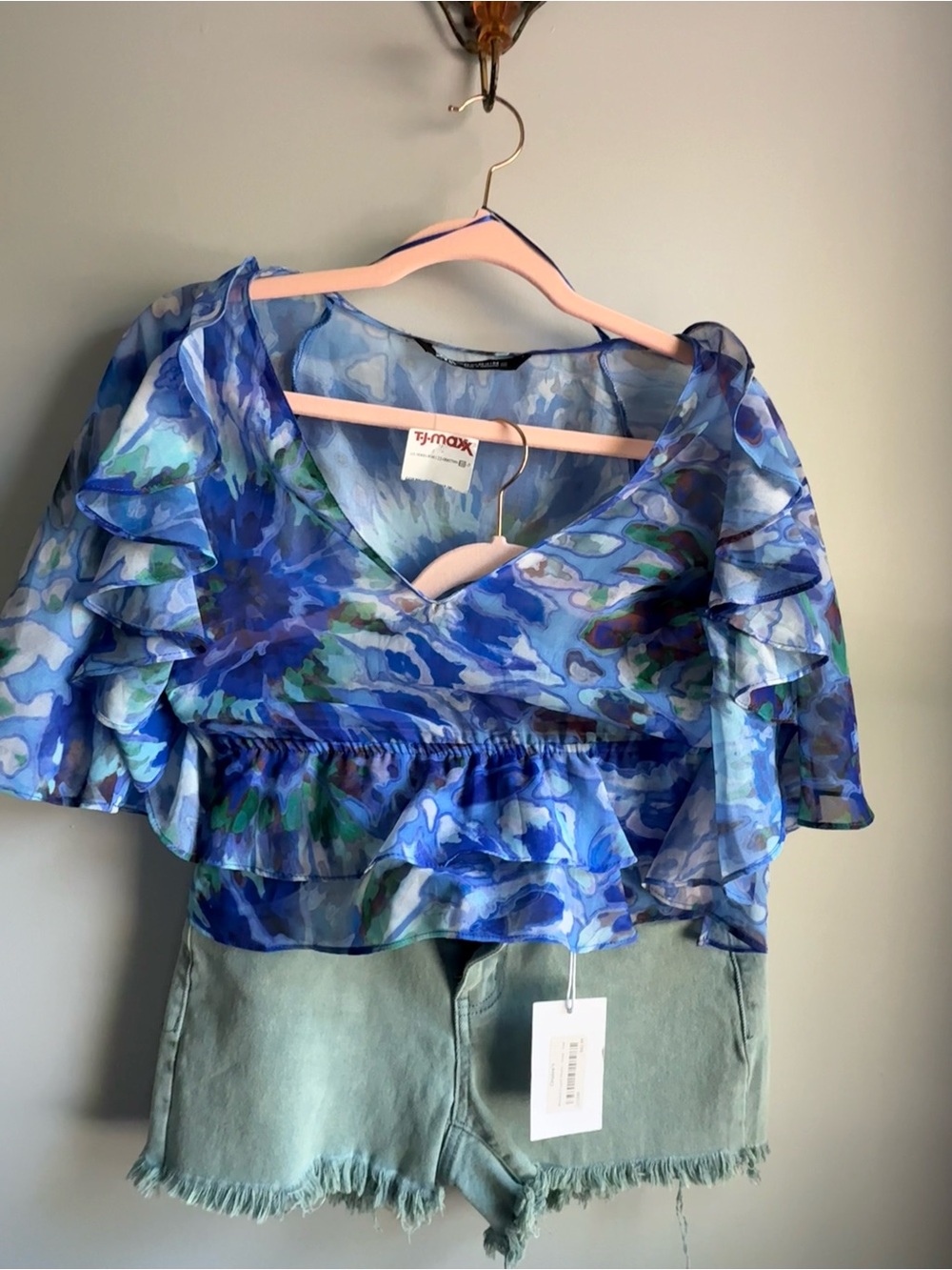 Zara Sheer Blue Teal White Floral Blouse XS NWT - Picture 2 of 16